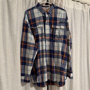 Columbia Men's Casual Blue and Orange Checkered Shirt